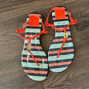 Tory Burch Habanero Pepper/Bauer Stripe Emmy Patent Leather Sandal